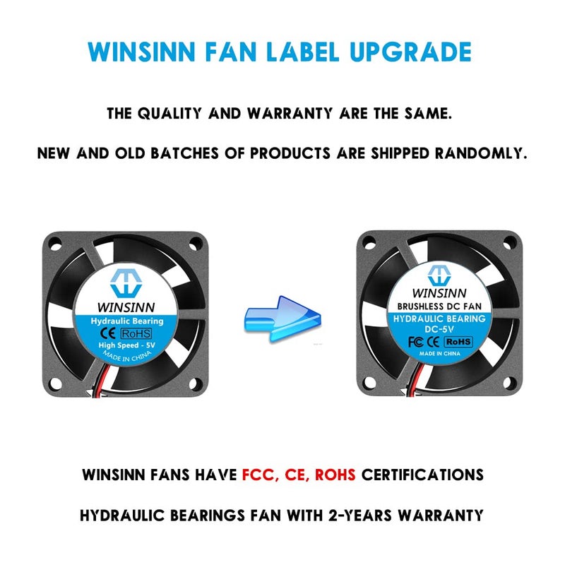 WINSINN DC 25mm Fan 5V 2510 Hydraulic Bearing Brushless Cooling 25mmx10mm 2PIN (Pack of 5Pcs) - Image 3
